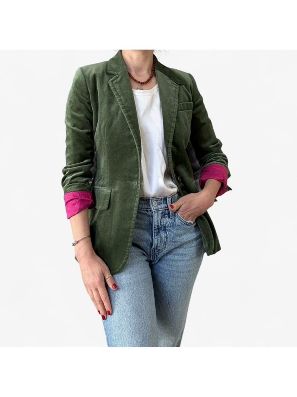J.Crew Parke Blazer Old Forest Green Cotton Velvet Jacket Preppy Women’s Size 2